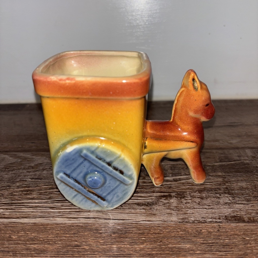 Vintage Shawnee Pottery Flower Pot Planter DONKEY w/ Cart #538 Cute 3.75" tall